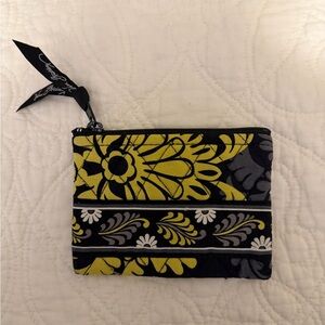 Vera Bradley Floral Quilted Zip Coin Pouch in Yellow, Black & Gray